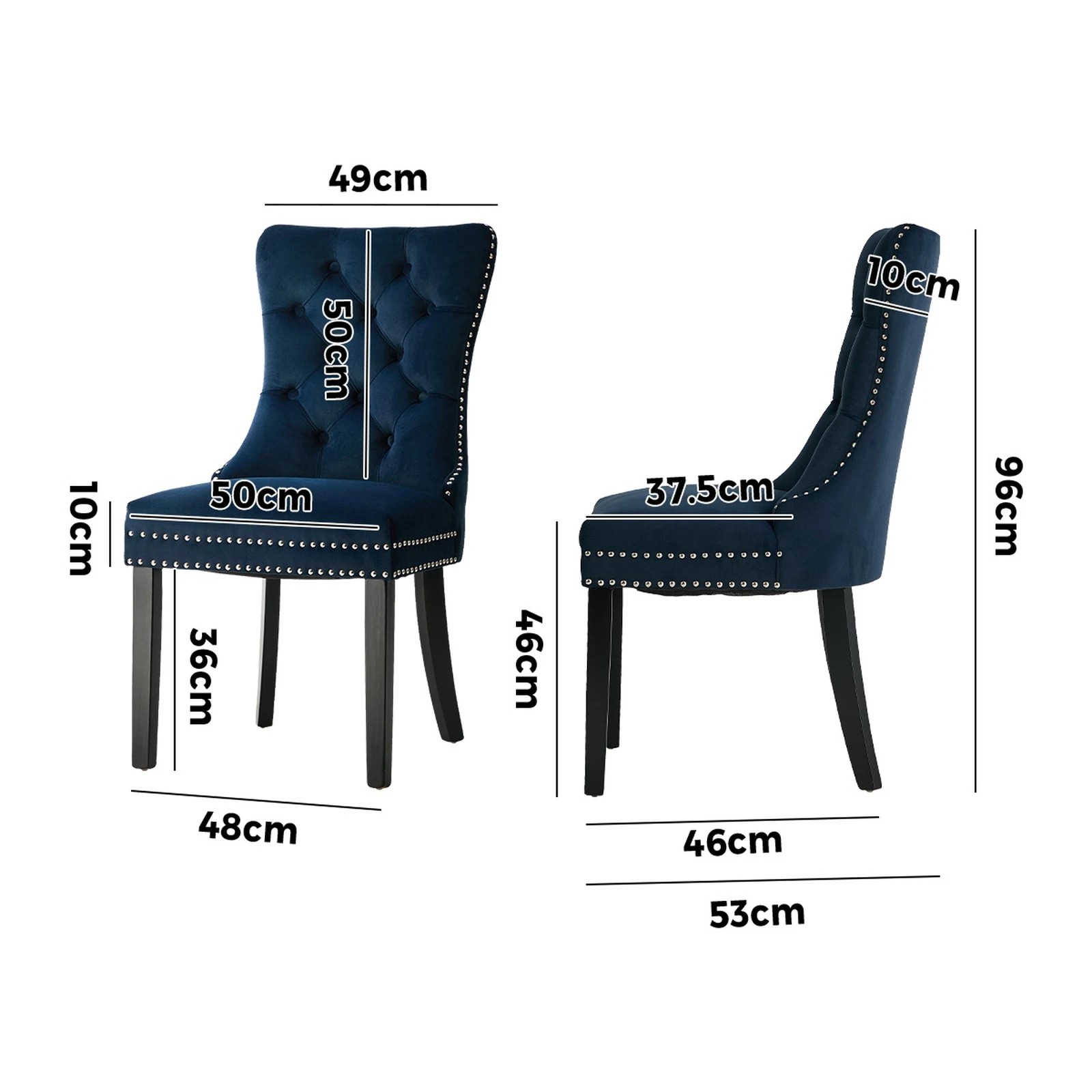 2 Oikiture 4x Velvet Dining Chairs Upholstered French Provincial Tufted - Blue, 2 of 10