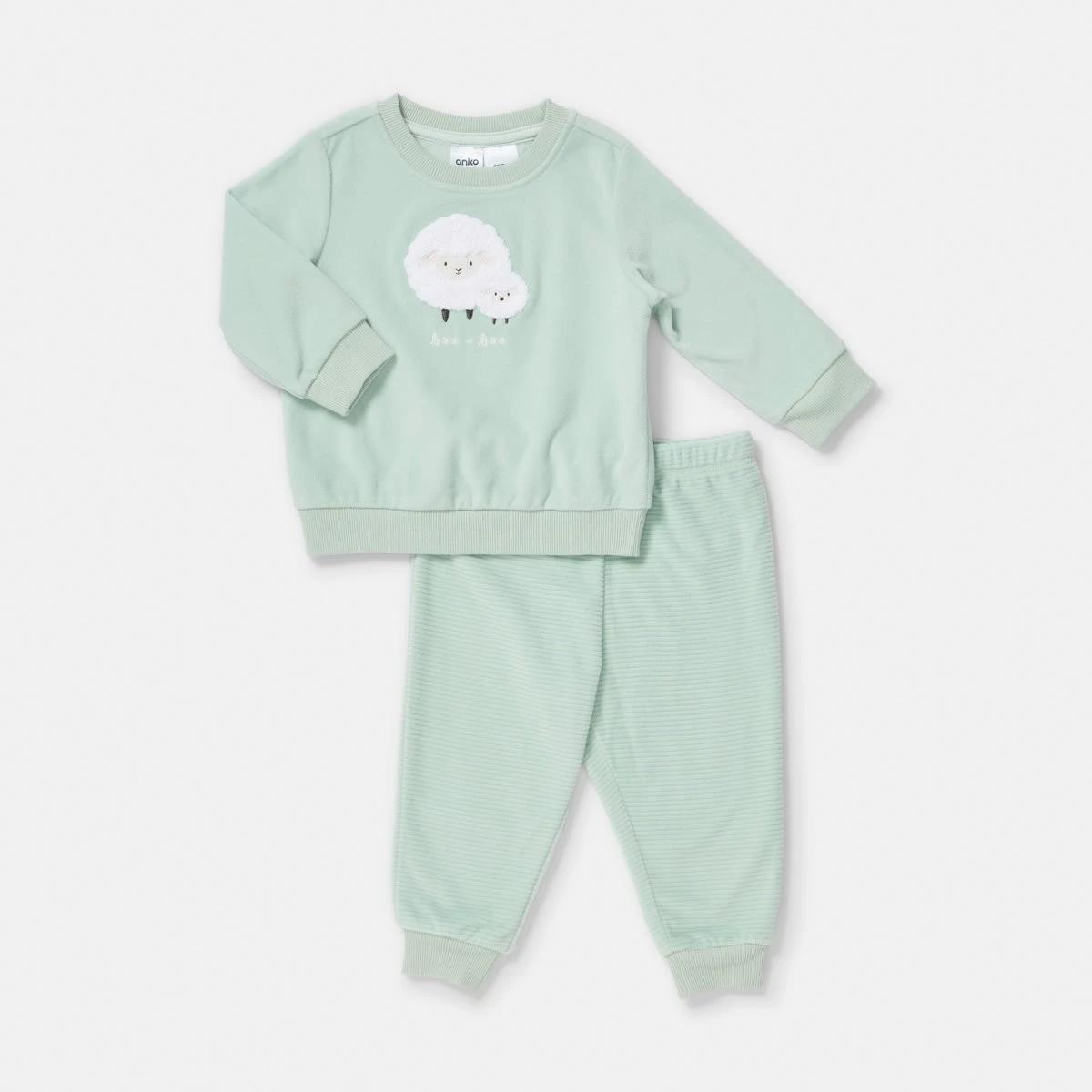 1 Twosie Fleece Pyjama Set Grn Sheep, 1 of 4