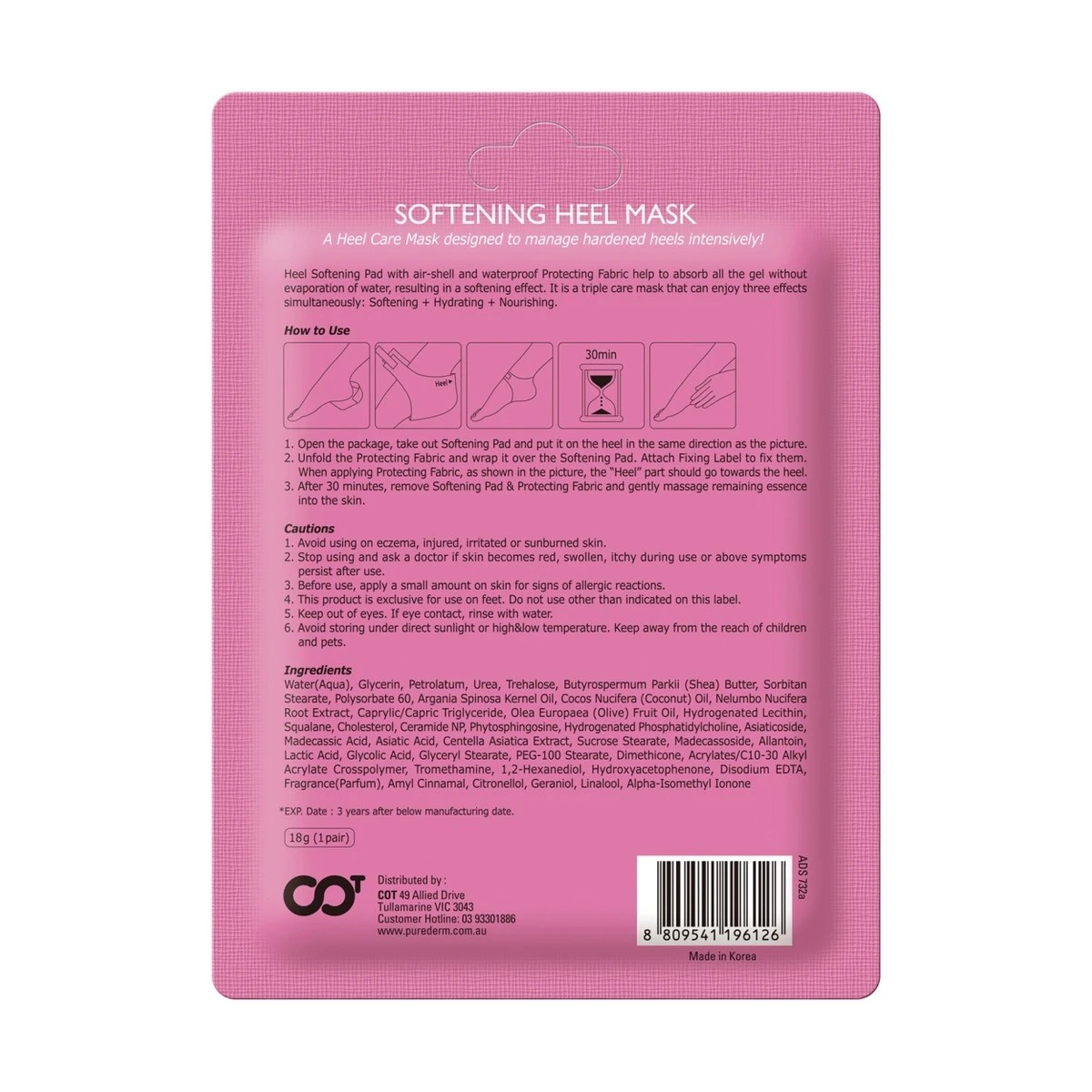 2 Purederm Softening Heel Mask 18g - Urea, Madecassoside, Shea Butter and Coconut Oil, 2 of 2