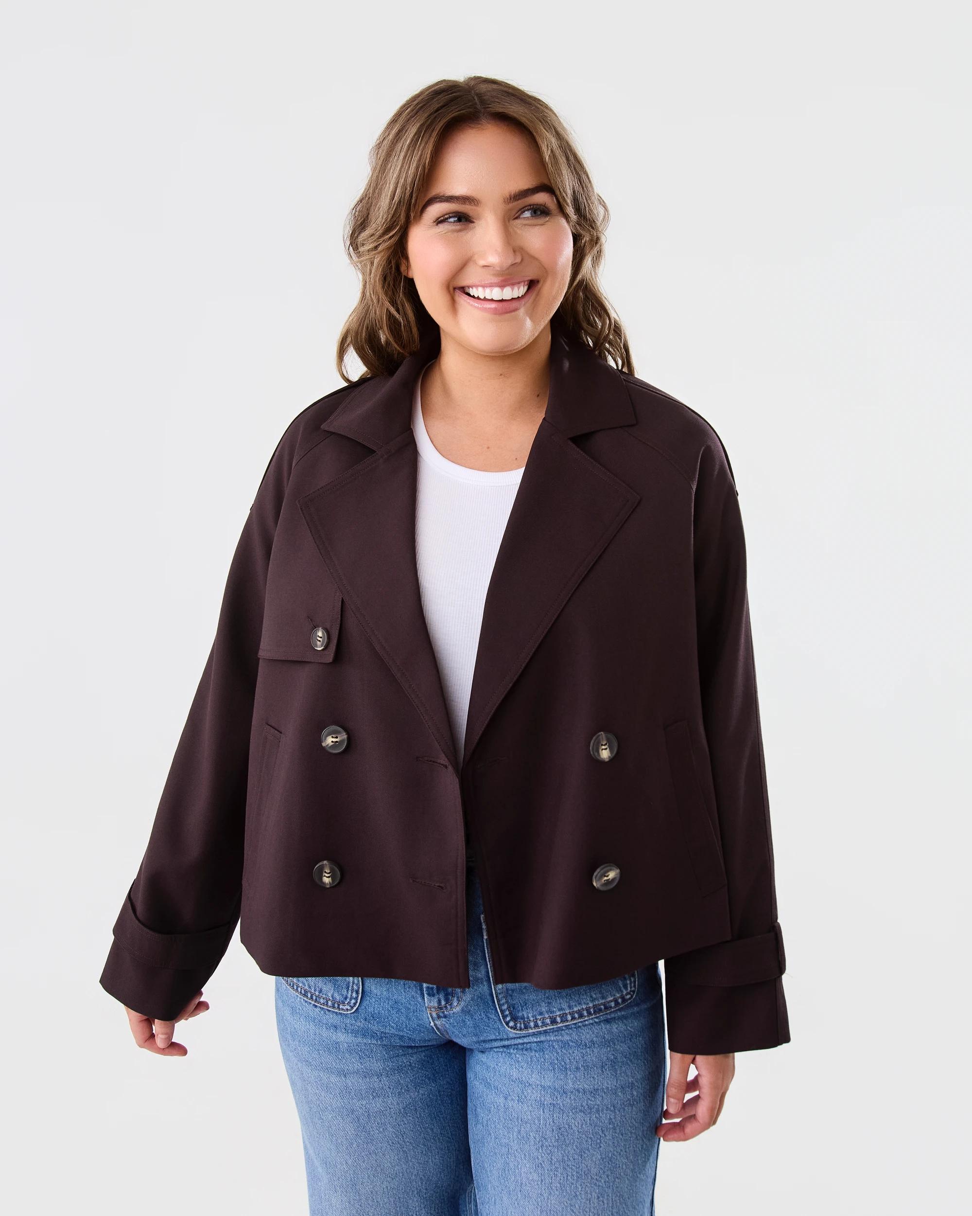 1 Crop Trench Coat Choc Plum, 1 of 10