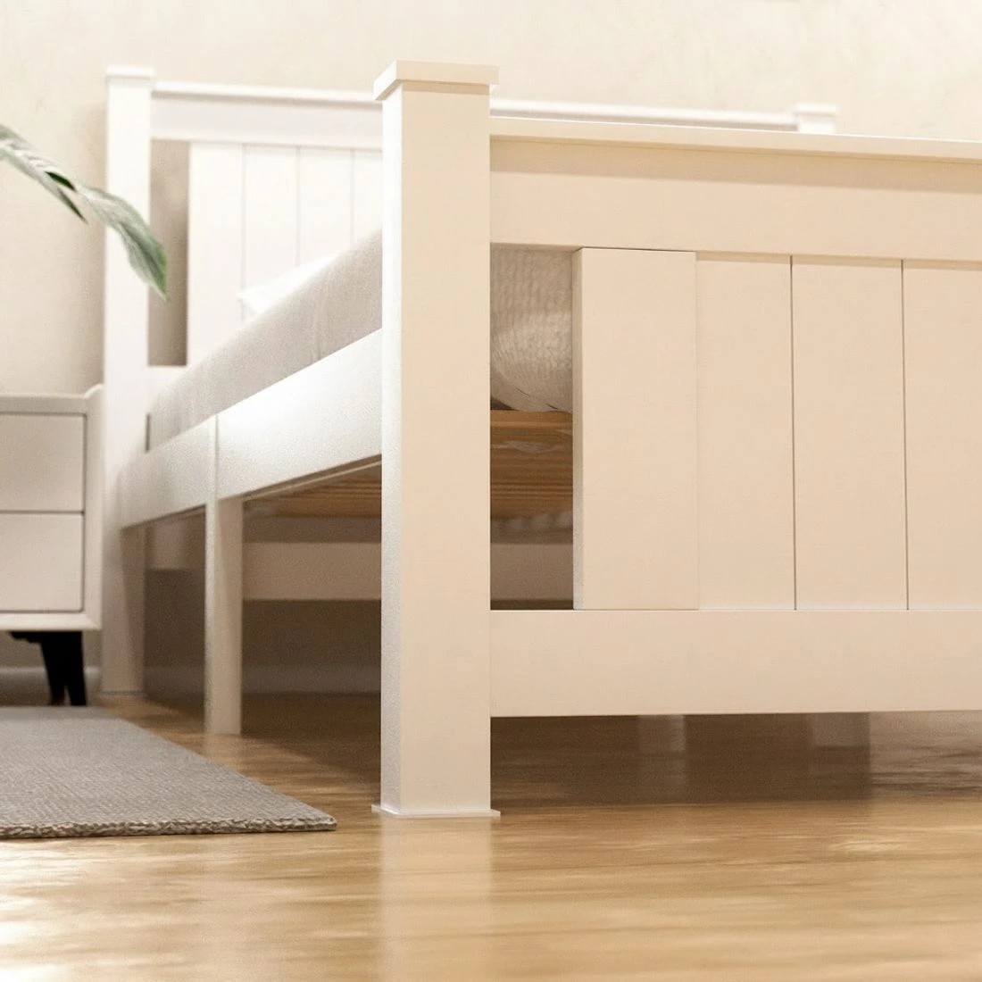 5 Artiss Bed Frame Double Size Wooden Platform with 2 Storage Drawers  RIO - White, 5 of 8