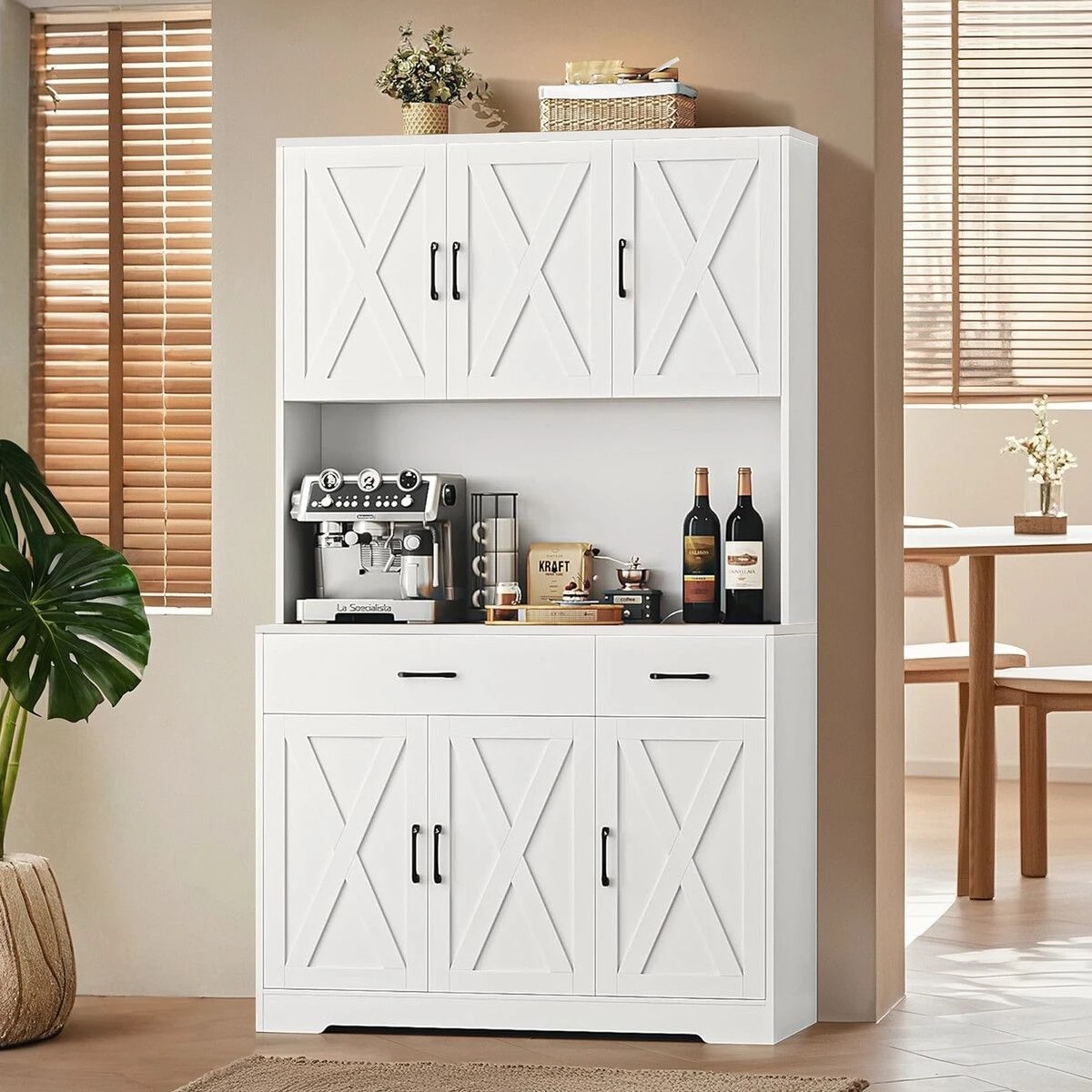 2 Ausway Sideboard Buffet Pantry Cupboard Hutch Dresser - White, 2 of 5