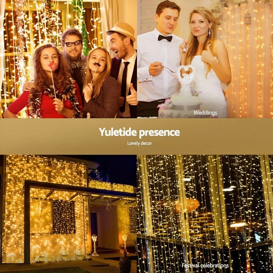 5 Jingle Jollys 3X3M Christmas Lights Curtain String Light 300 LED Warm - White, 5 of 7