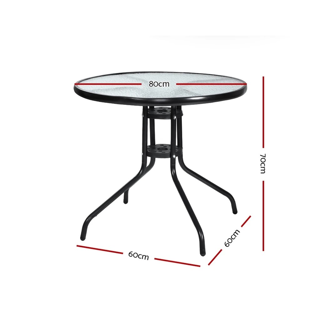 2 Gardeon Outdoor Bar Table Glass Cafe Table Steel Side Parasol Hole - Black, 2 of 6