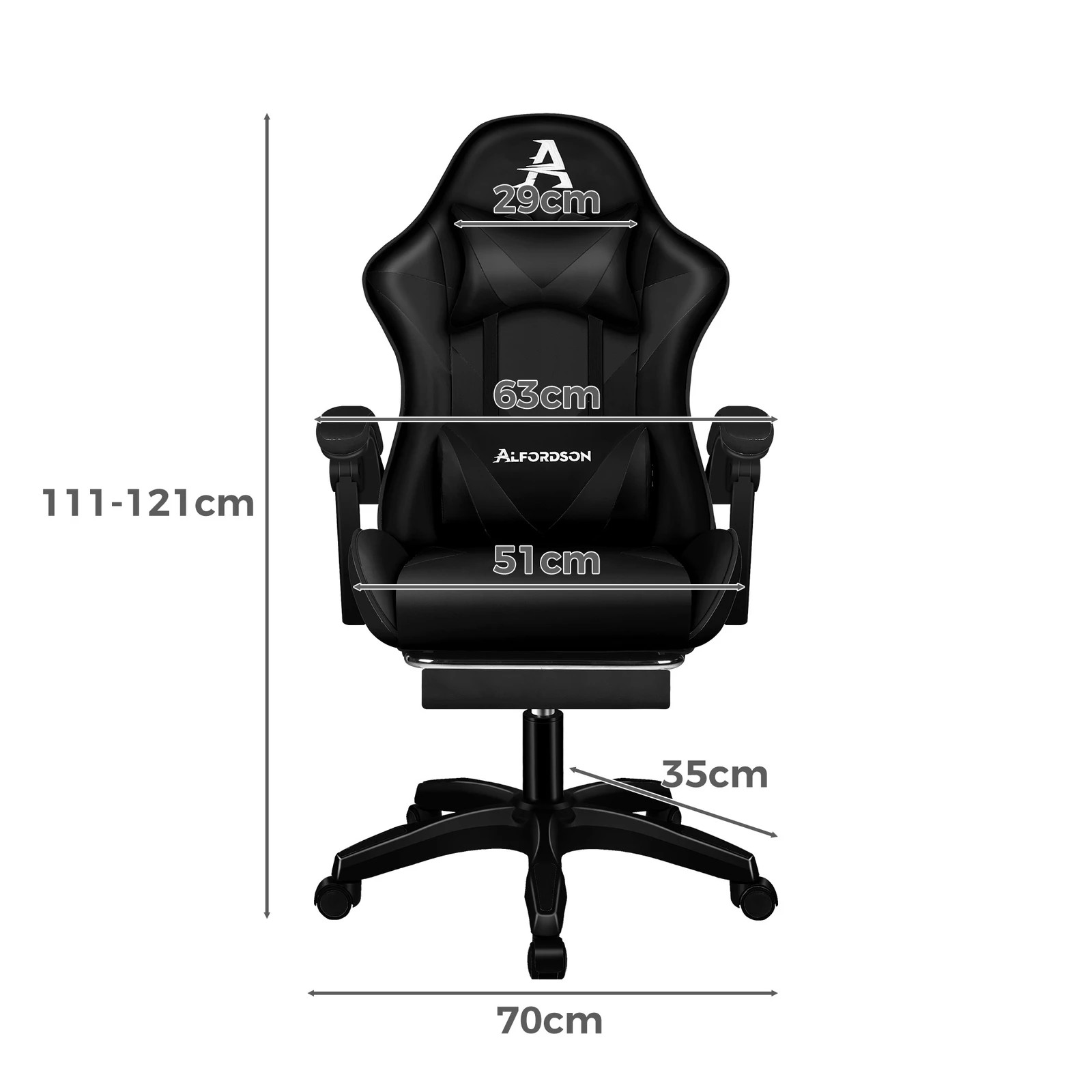 8 Alfordson Gaming Office Chair Massage Computer Footrest Seat Leather - All Black, 8 of 10