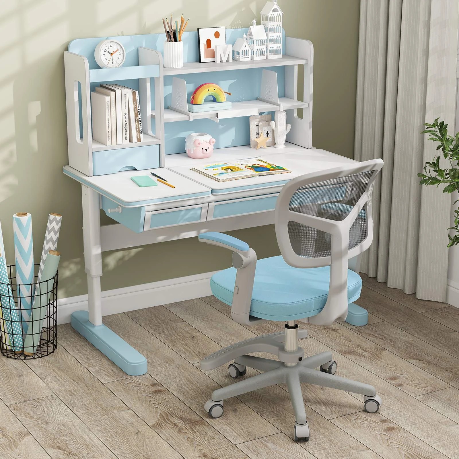 3 Costway Swivel Chair Height Adjustable Ergonomic Computer Desk Chair - Blue, 3 of 3