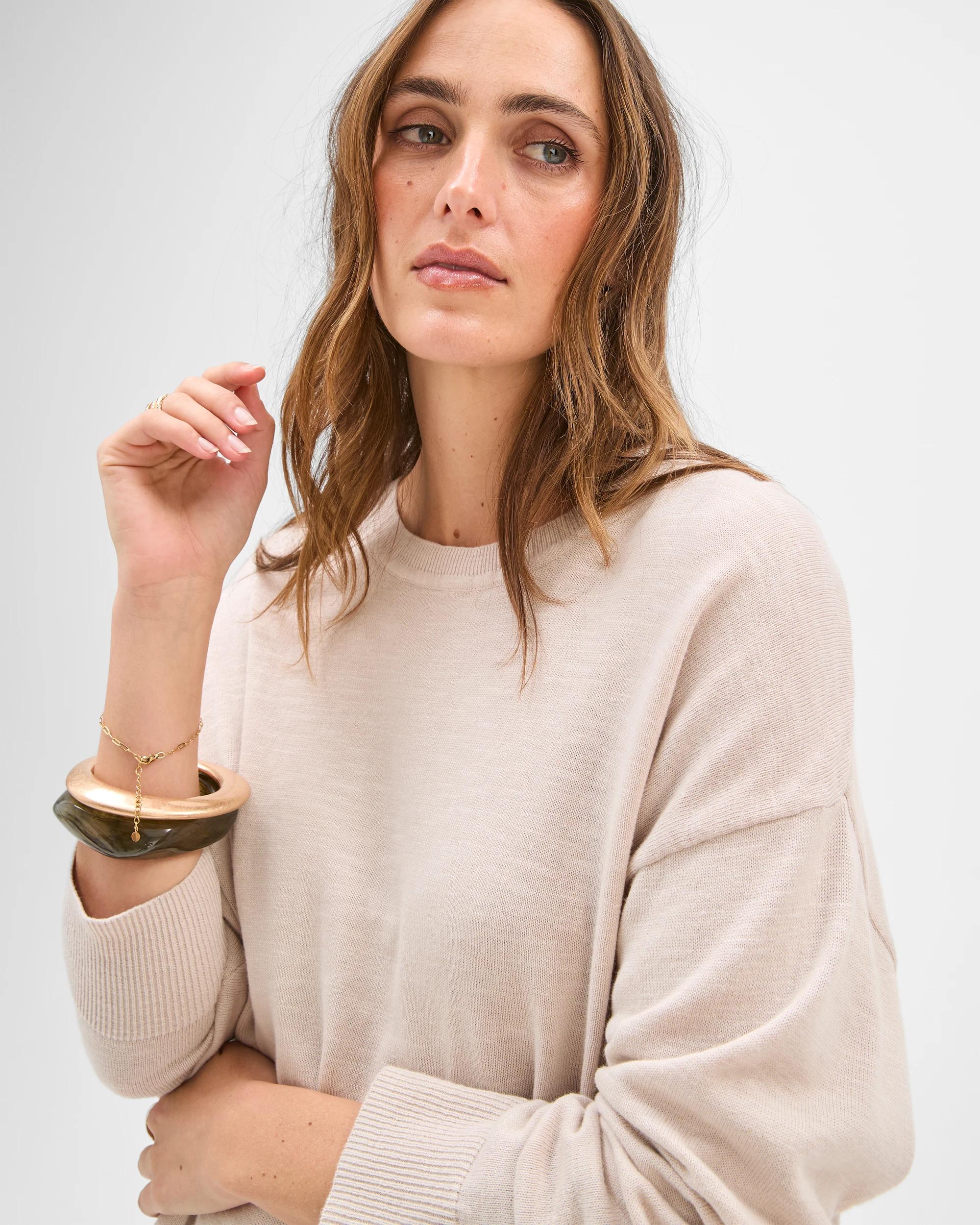 4 Target Woman Australian Cotton/Linen Blend Long Sleeve Knit Jumper PEBBLE, 4 of 6
