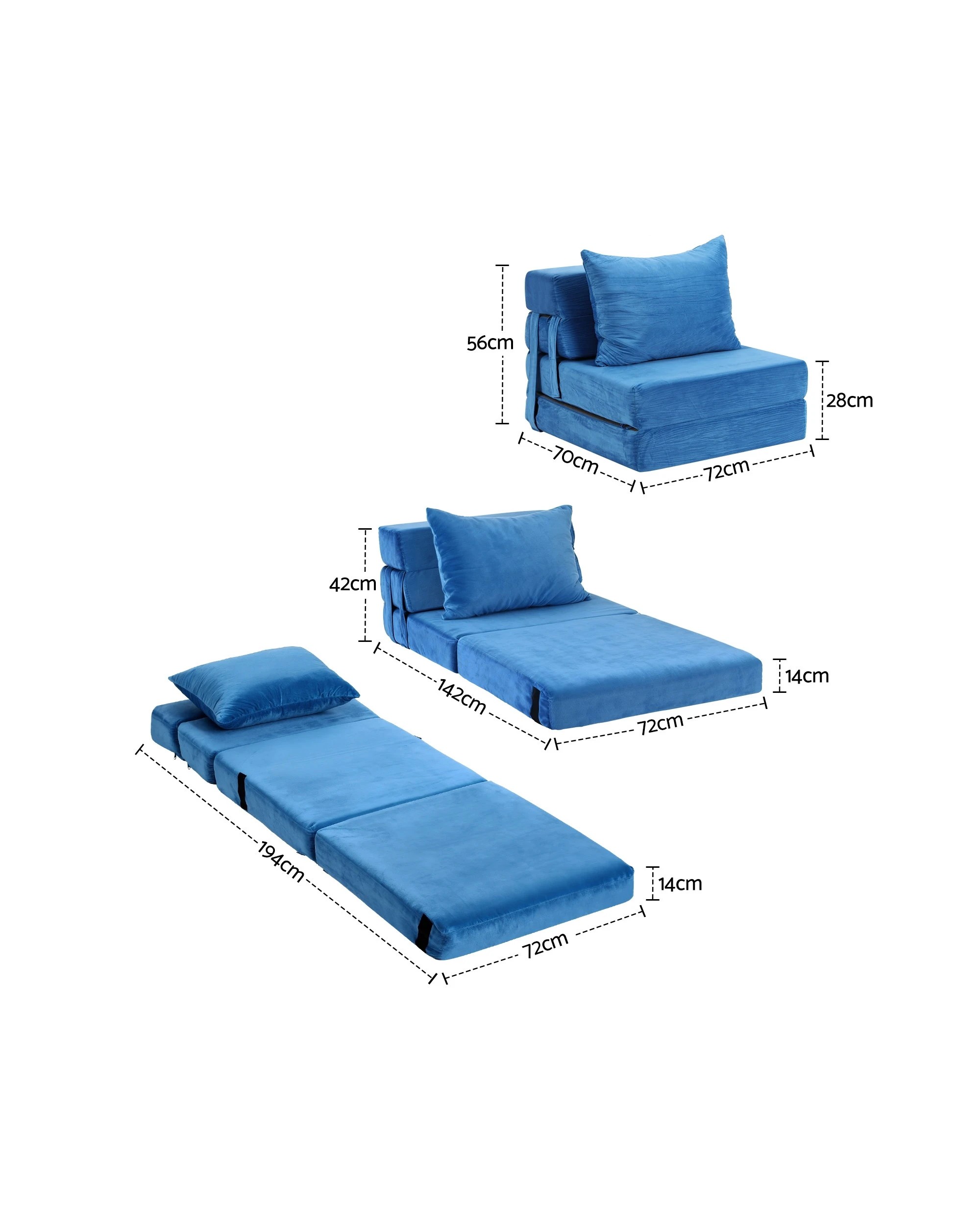 3 Artiss Convertible Folding Sofa Bed Armless Lounger Foam Floor Sofas Futons - Blue, 3 of 7