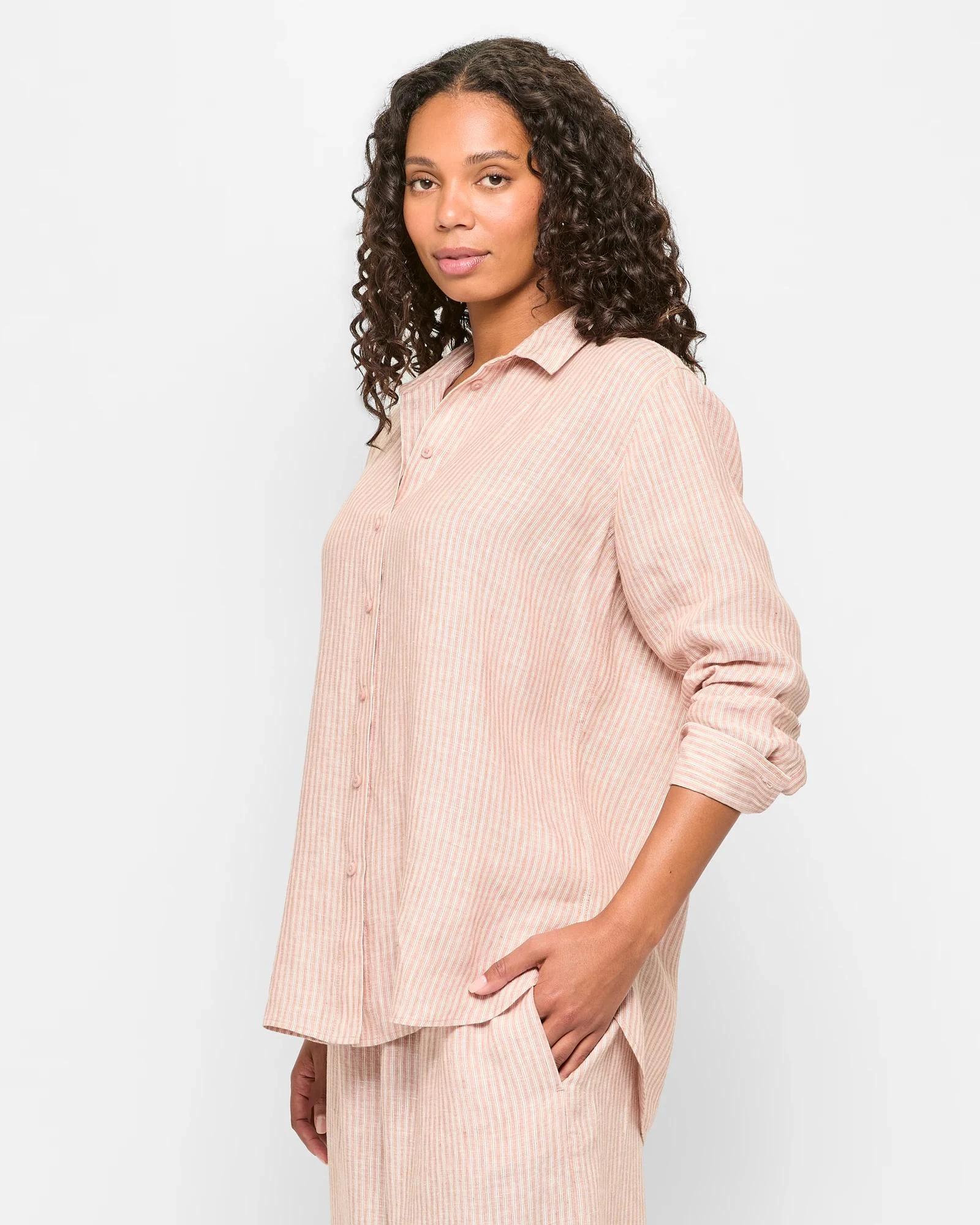 3 Target European Linen Long Sleeve Shirt PECAN STRIPE, 3 of 5