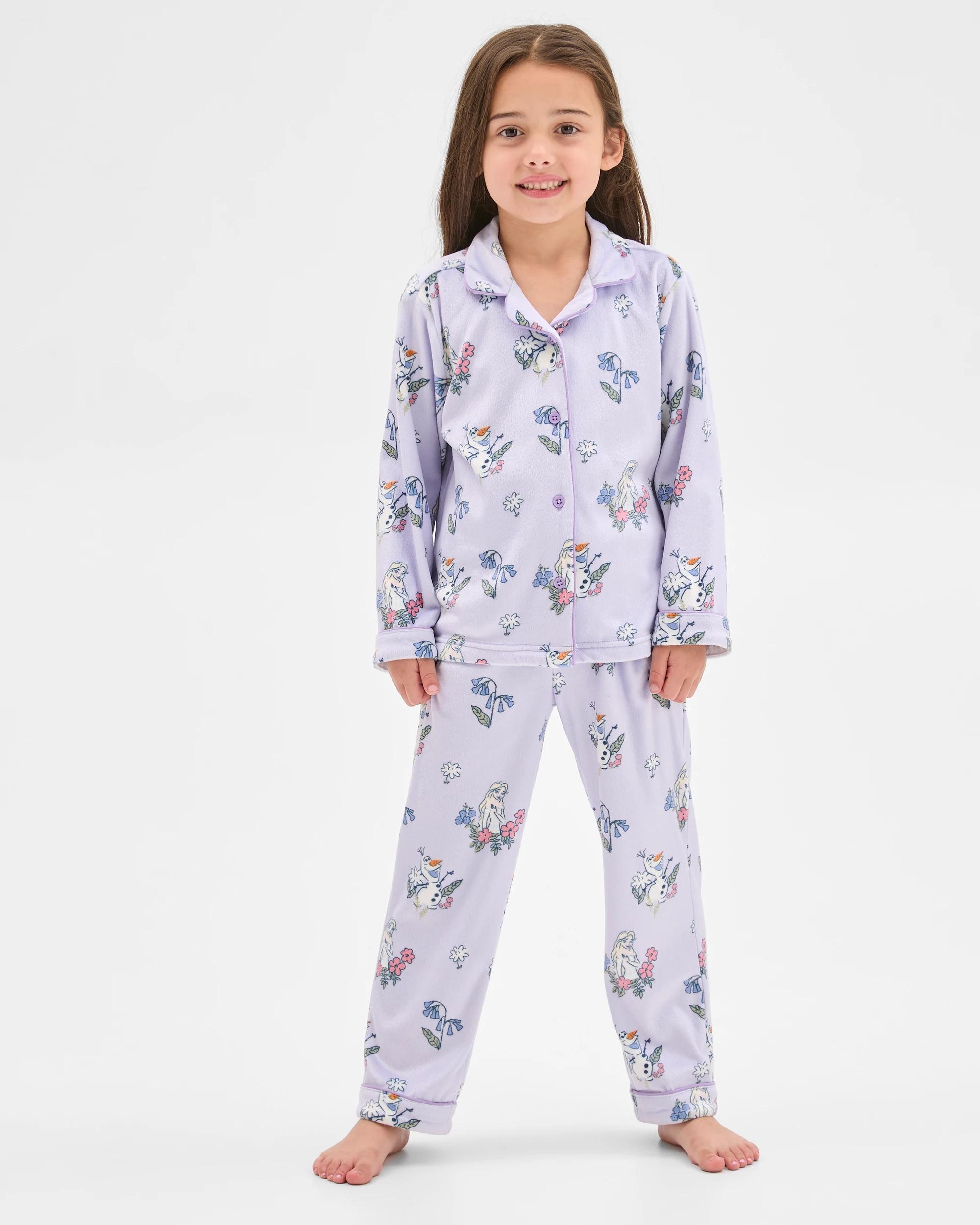 2 Disney Frozen Younger Girls Button Through Fleece Pyjama Set FROZEN, 2 of 7