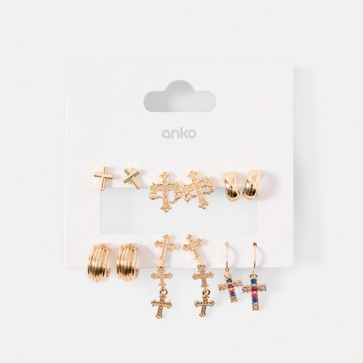 5 6 Pack Cross Earrings - Gold Tone Gold, 5 of 5