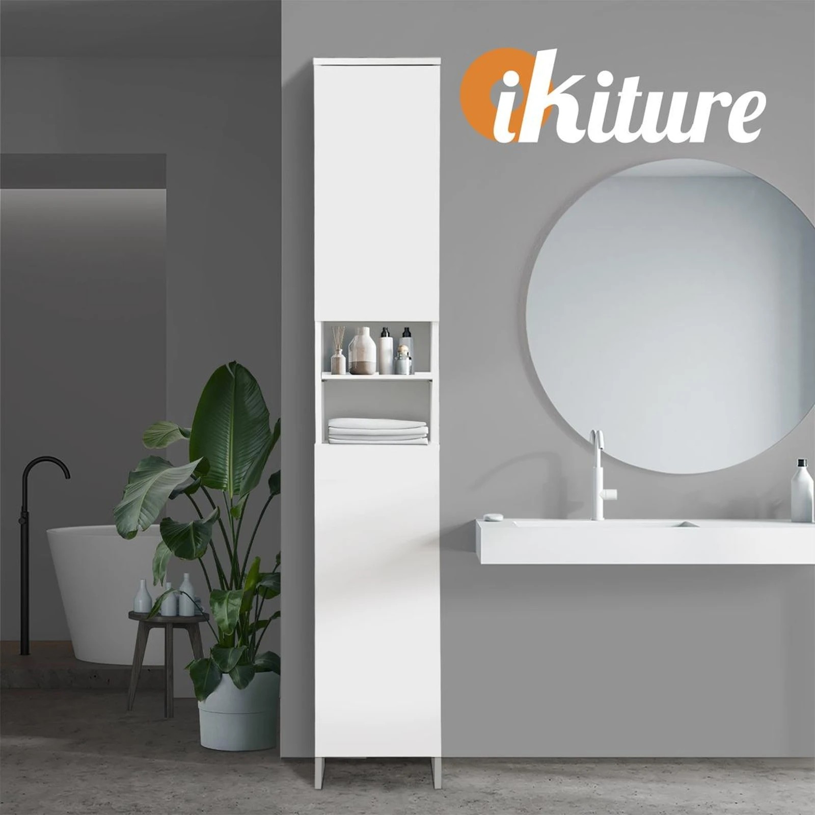 5 Oikiture Cabinet Storage Laundry Tall Slim Toilet Floor  Cupboard
 - White, 5 of 9
