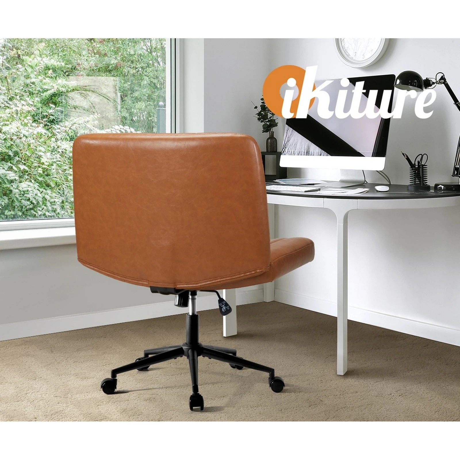 7 Oikiture Armless Office Desk Chair Faux Leather
 - Brown, 7 of 10