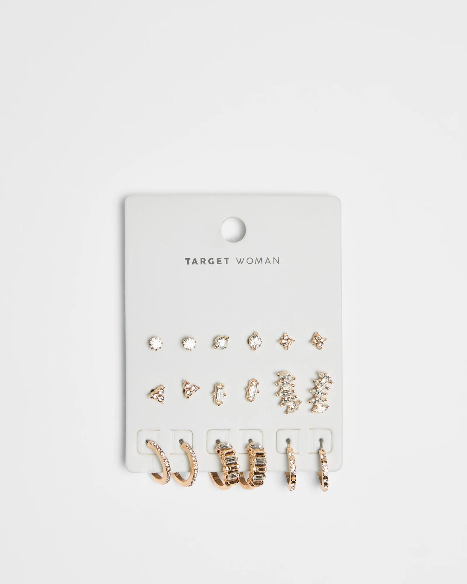 2 Target 9 Pack Diamante Cluster Earrings GOLD COLOURWAY, 2 of 2