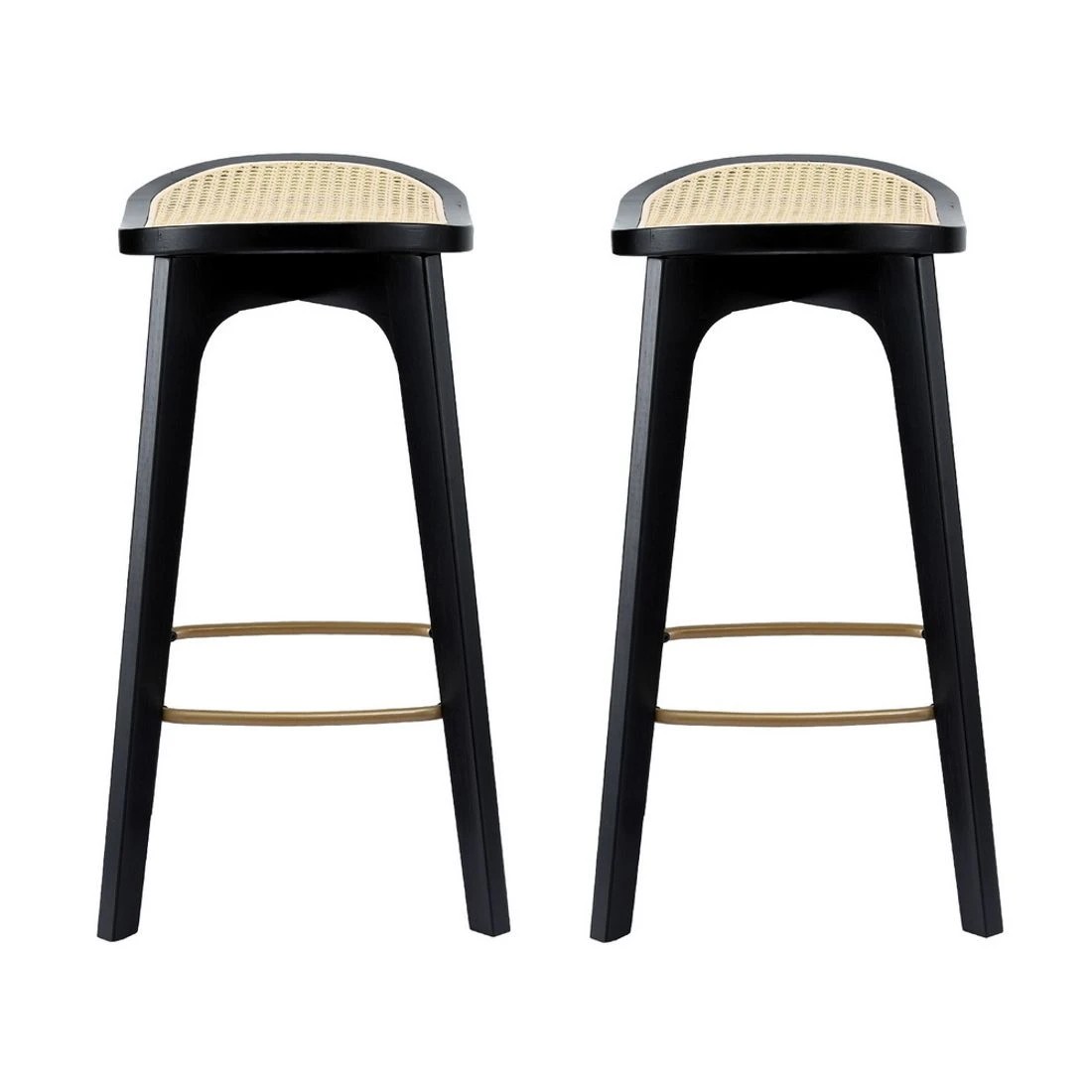3 Artiss 2x Bar Stools Rattan Counter Kitchen Dinning Chair Bamboo Saddle - Black, 3 of 7
