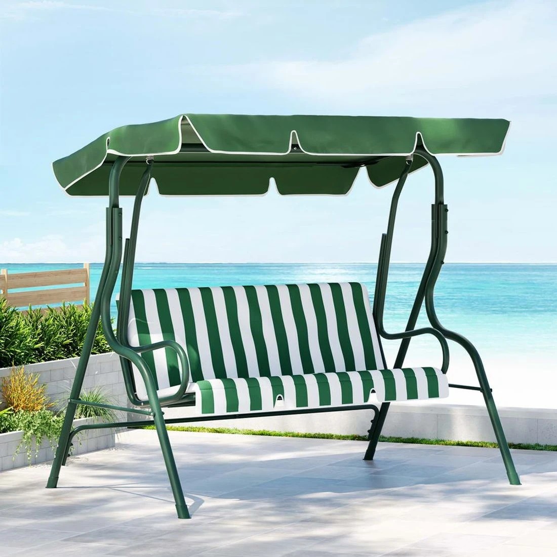 3 Gardeon Outdoor Swing Chair Garden Bench Furniture Canopy 3 Seater - Multi, 3 of 5