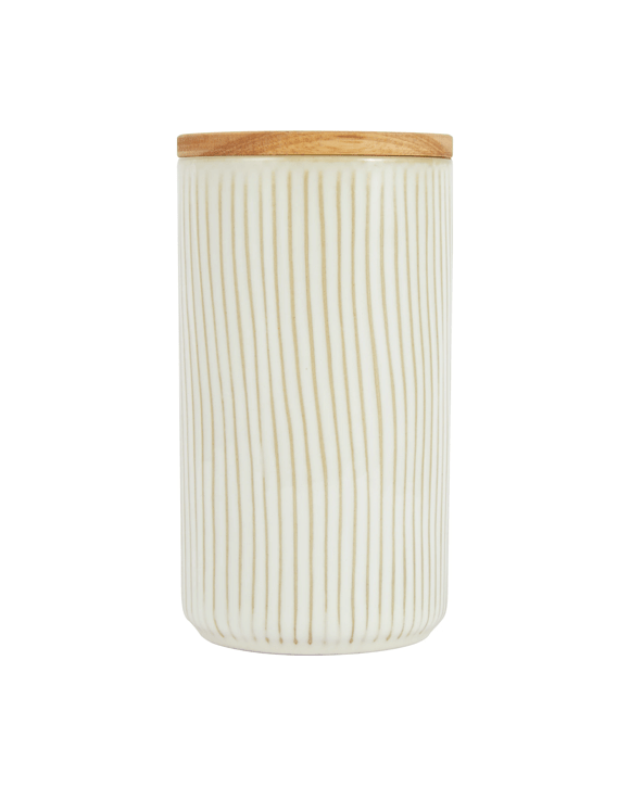 Large White Linear Glazed Canister