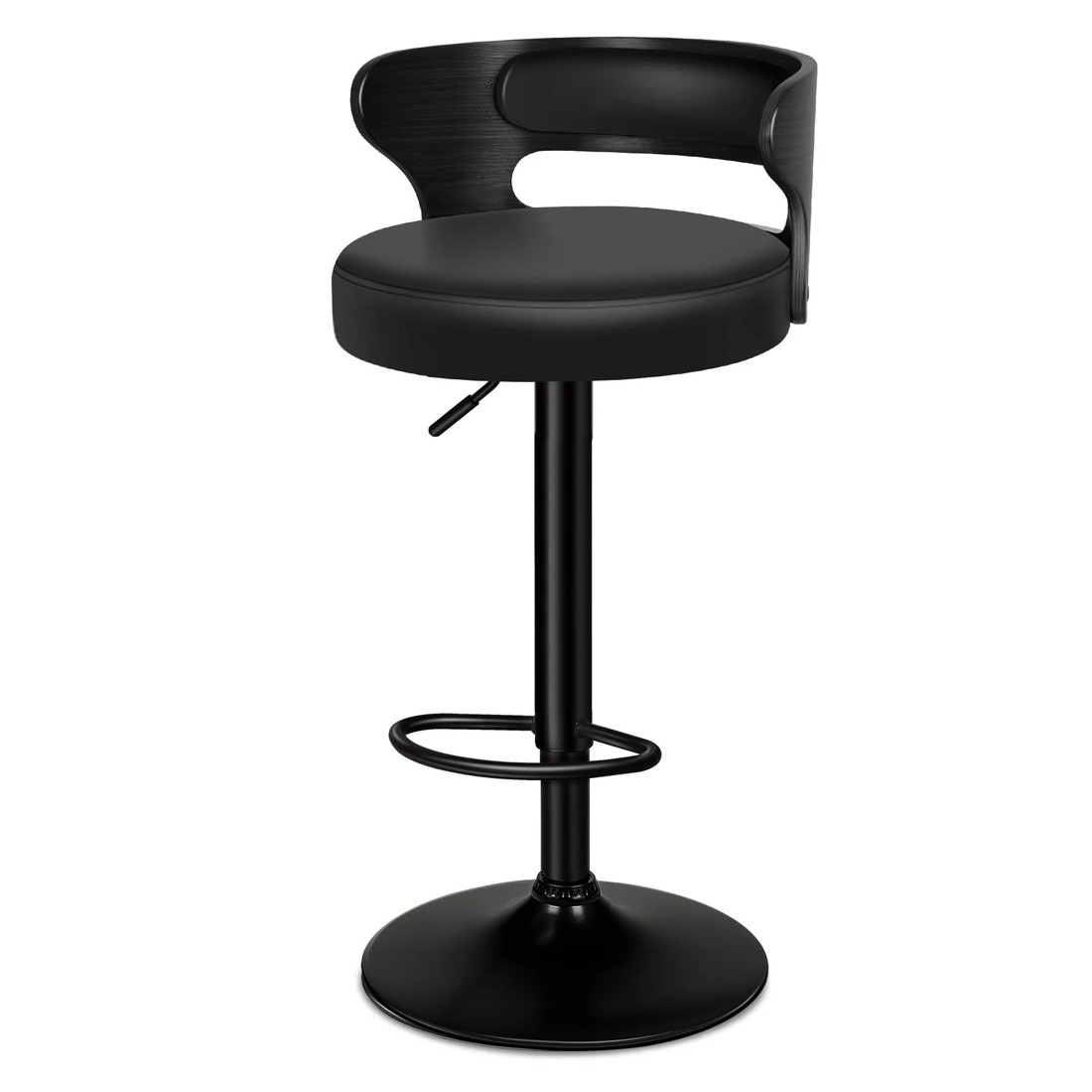 4 Alfordson 4x Bar Stool Kitchen Swivel Chair Wooden Leather Ramiro - Black, 4 of 10