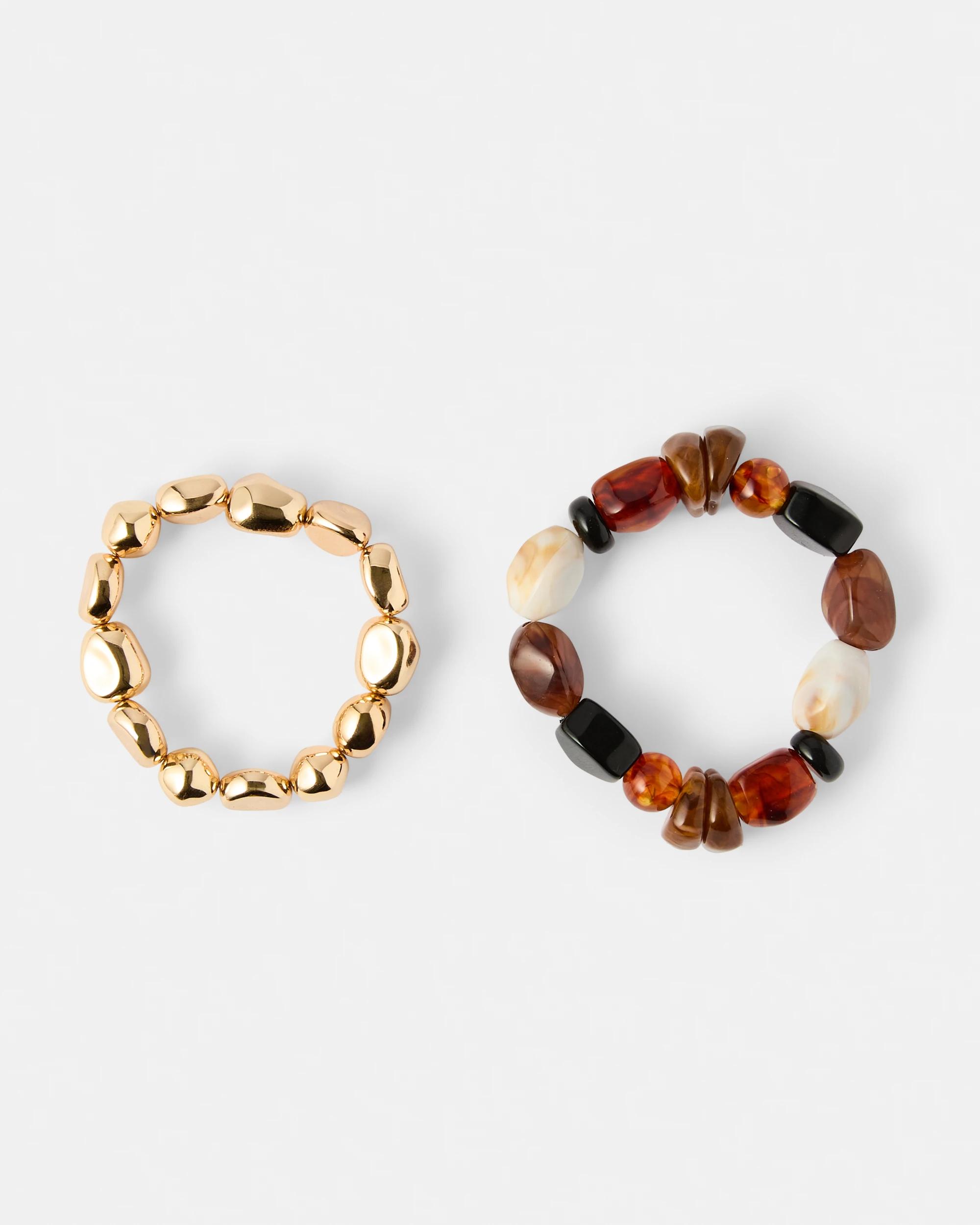 1 2 Pack Stretch Stone Bracelets Brown, 1 of 5