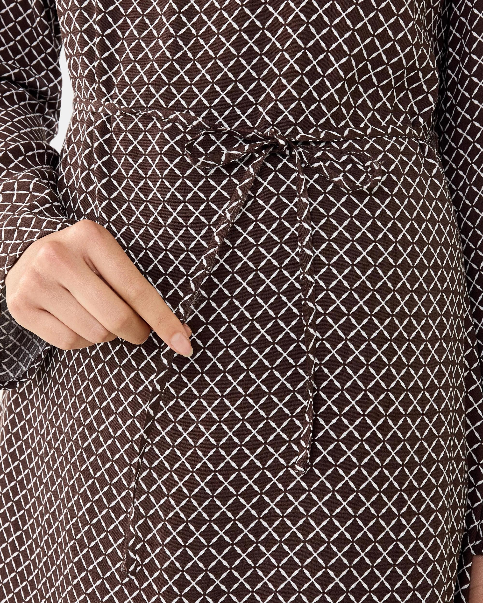 7 Long Sleeve Crepe Tie Mini Dress Mono Tile, 7 of 9