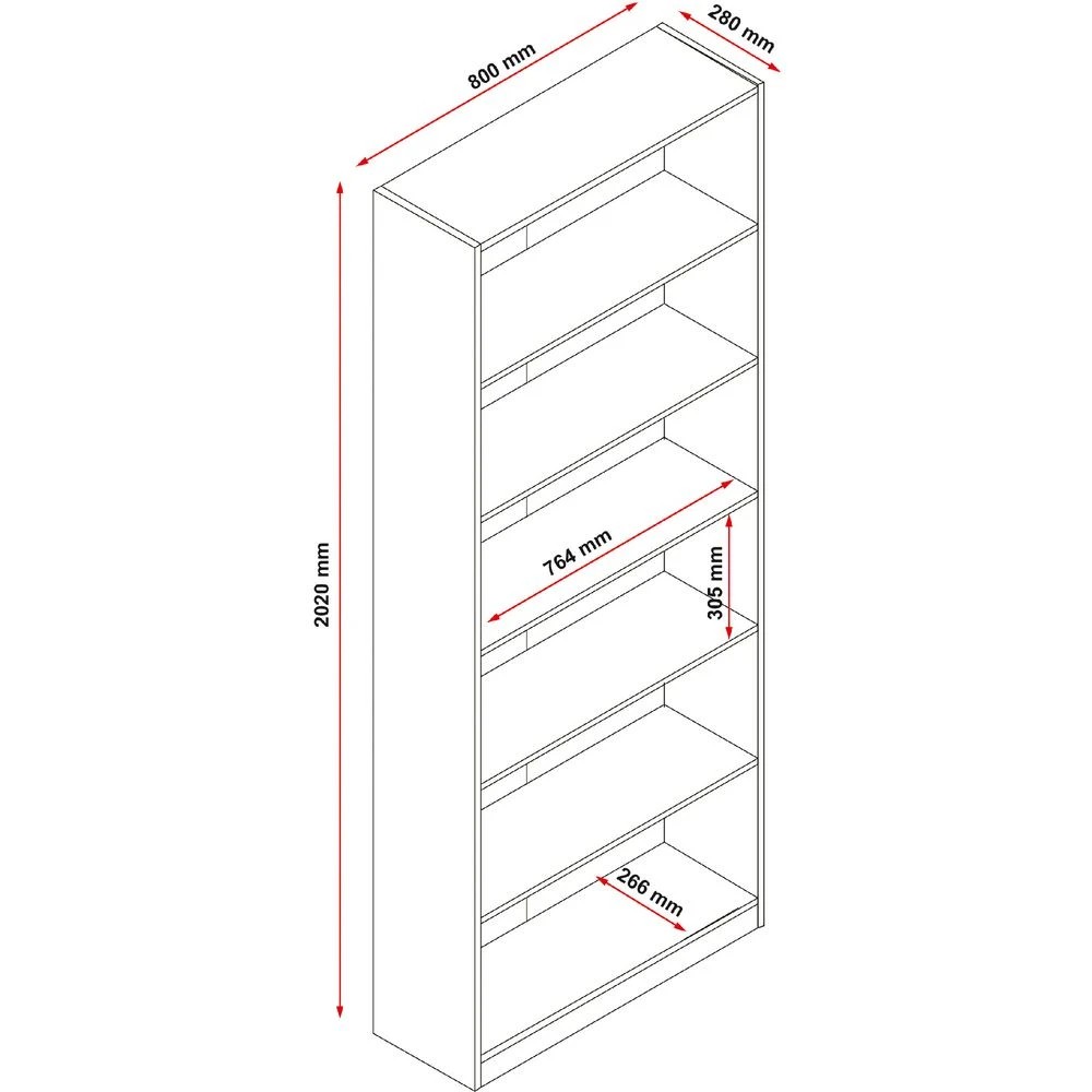 6 Austin 6 Shelf Bookcase Oak Shelves Home Office Storage, 6 of 6
