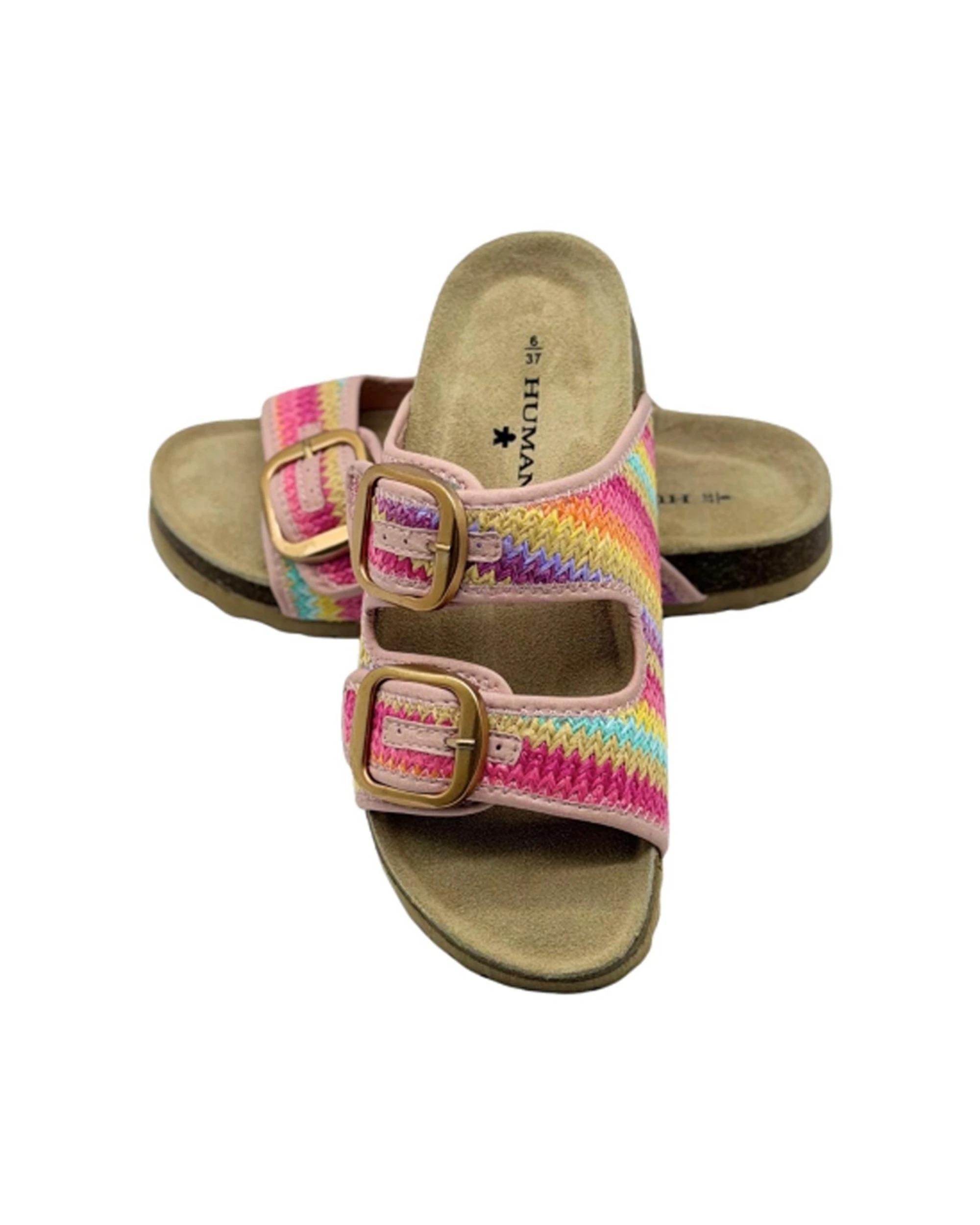 3 Human Shoes Cammy Raffia Sandals Buckle Moulded Footbed Natural MULTI, 3 of 4