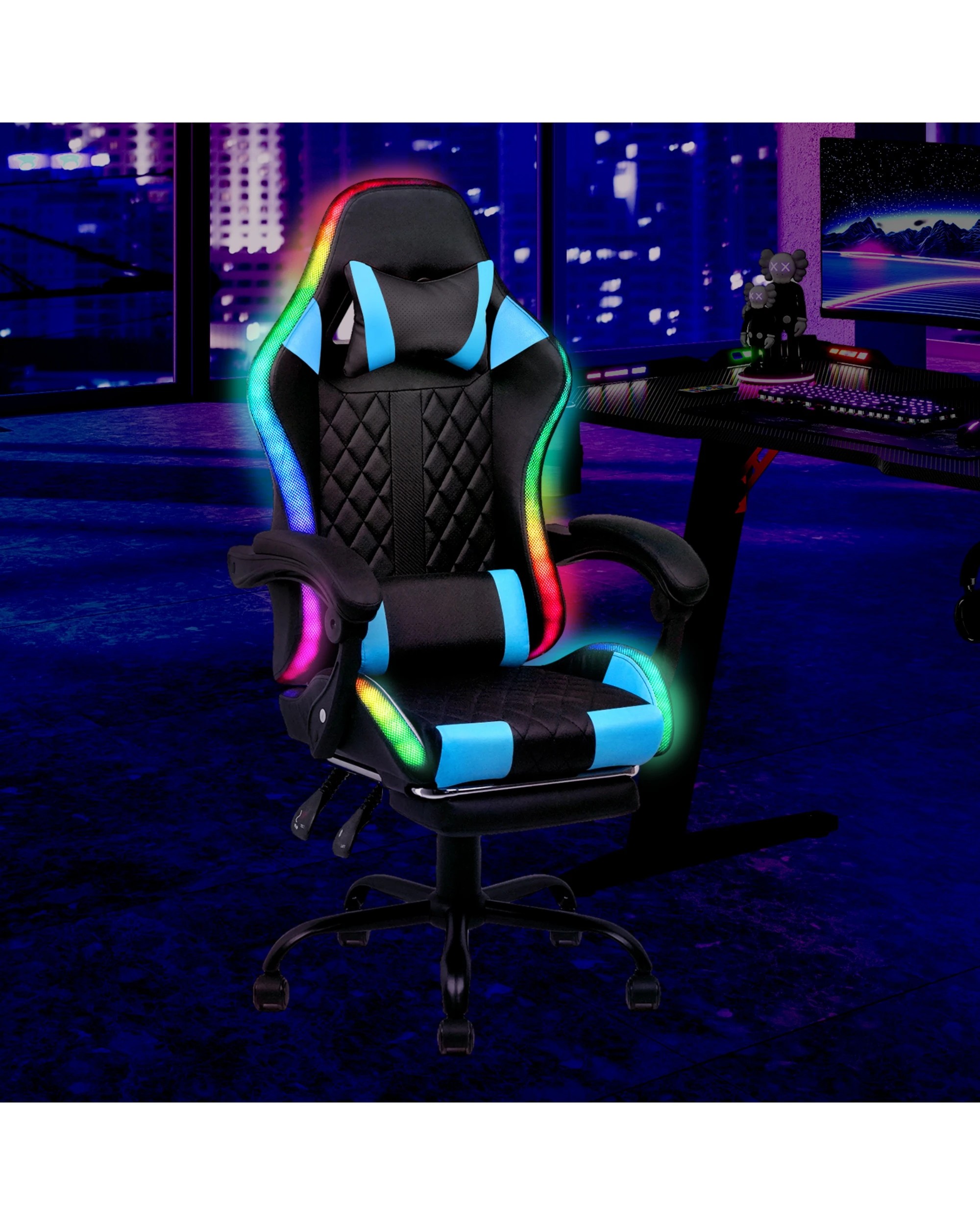 3 Advwin Gaming Chair with LED Lights 135° Recline - Blue, 3 of 3