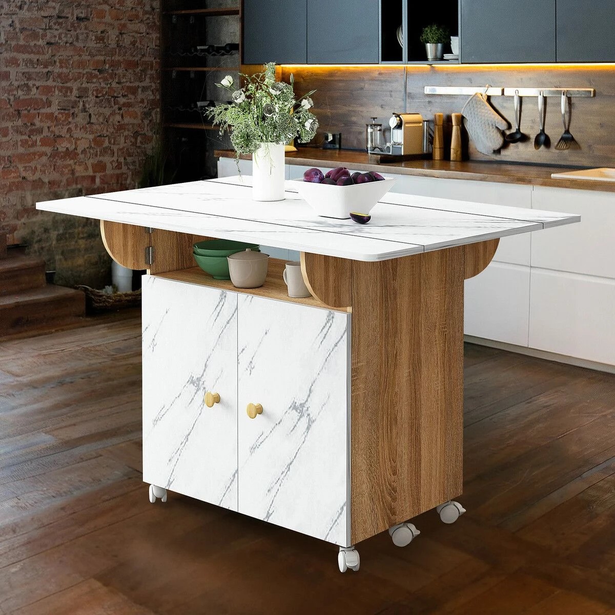 3 LUXSUITE Folding Dining Table with Wheels Extendable, 3 of 5