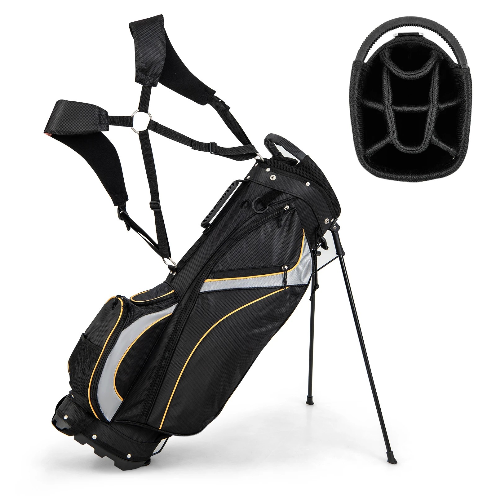 1 Costway Golf Stand Bag Poratble Golf Club Cart Bag w/8 Dividers & Rain Hood - Black, 1 of 1