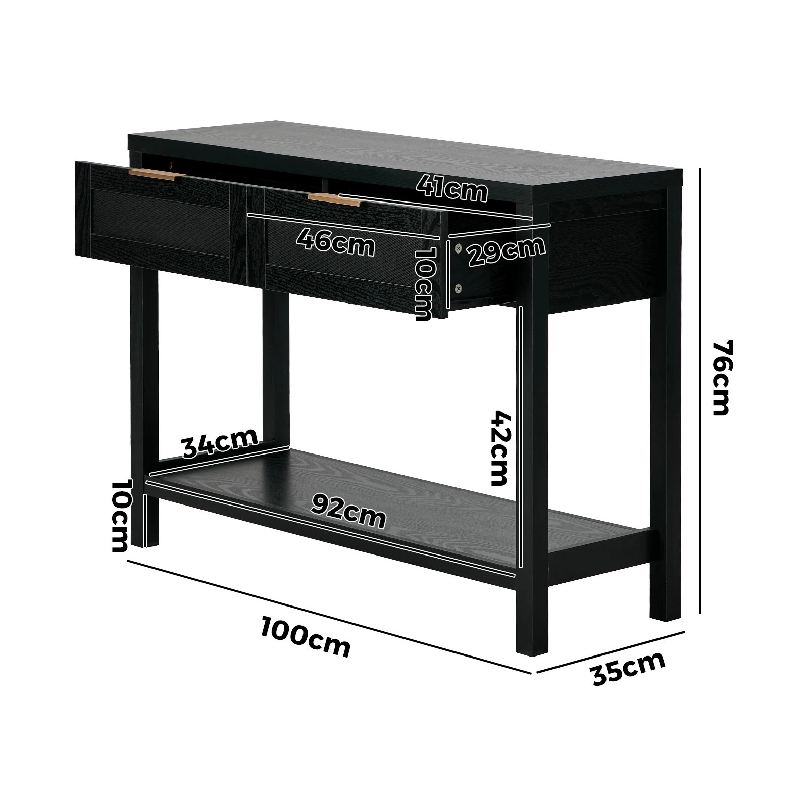 2 Oikiture Console Table 2 Drawers Entry Table Hallway Display Shelf - Black, 2 of 9