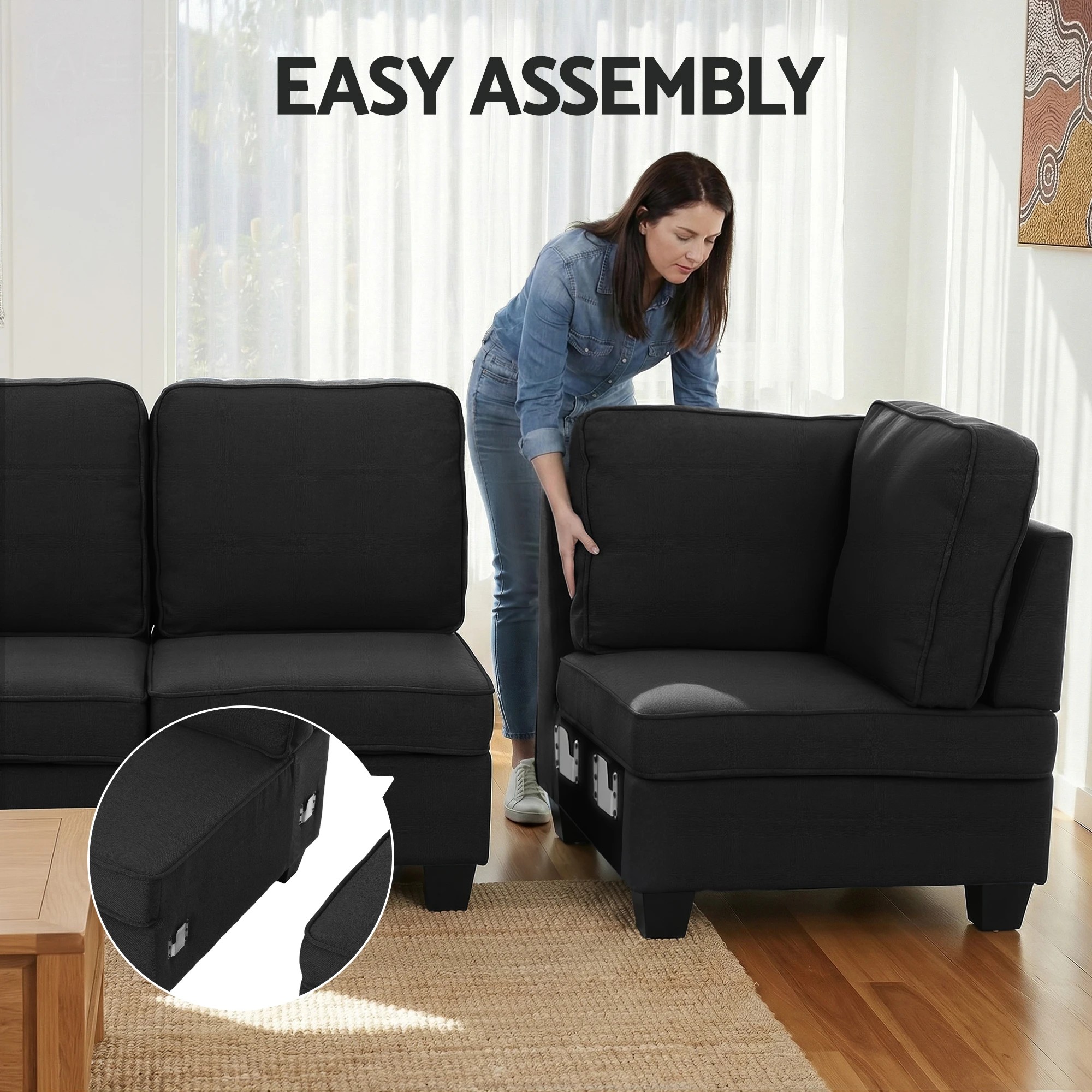 3 Artiss Modular Sofa Chaise Set 4-seater Dark - Grey, 3 of 6