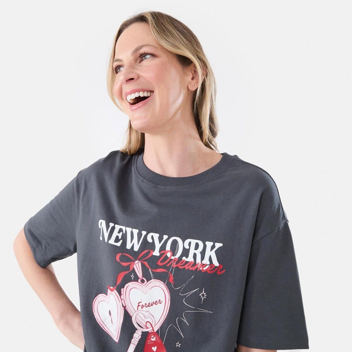 4 Short Sleeve Oversized Boyfriend T-shirt NY DREAMER LEAD GREY, 4 of 6