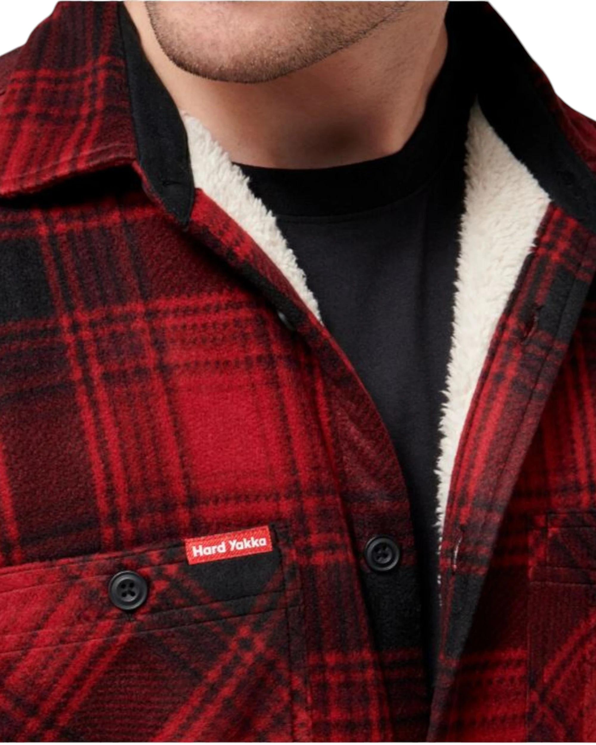 8 Hard Yakka Mens Legends Sherpa Fleece Jacket Shirt Camper Red With Free Beanie CAMPER RED, 8 of 9