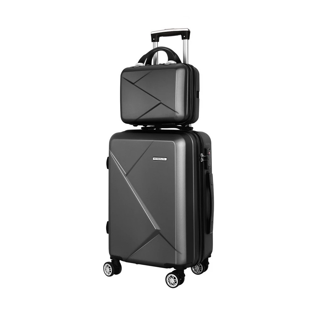 1 Wanderlite 2pc Luggage 12" 20" Trolley Travel Suitcase Storage Carry On TSA Lock - Black, 1 of 6