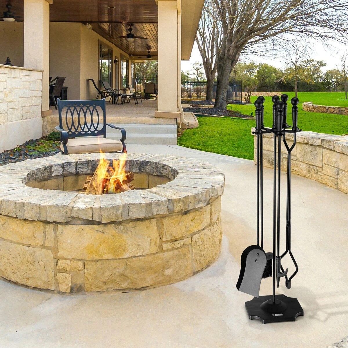 3 Ausway 5PCS Fireplace Tool Set Firepit Accessories, 3 of 5