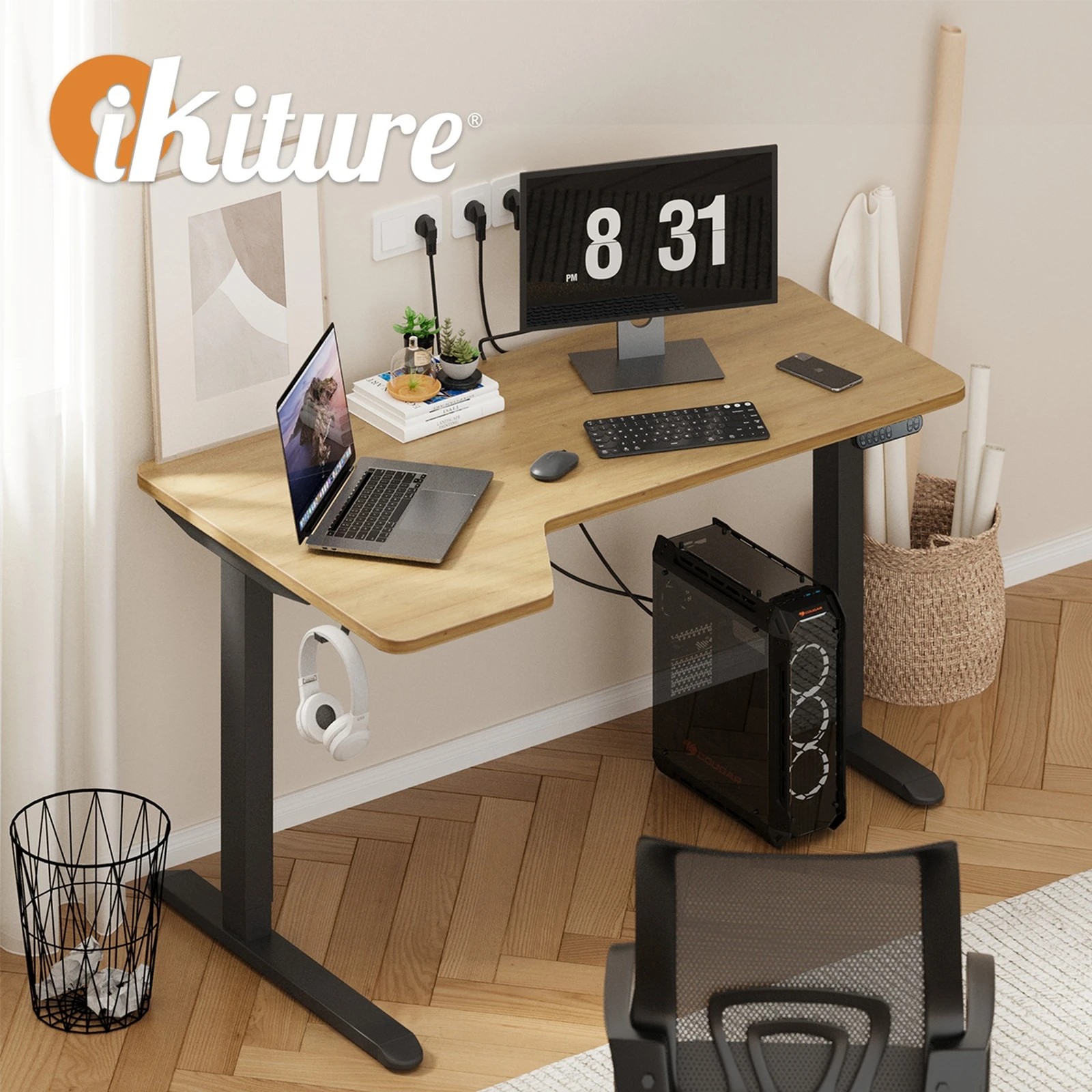 3 Oikiture L-shape Electric Standing Desk Single Motor 145cm Desktop
 - Multi, 3 of 4