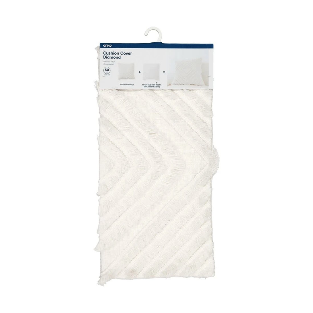 8 50cm Diamond Cotton Cushion Cover - White, 8 of 9