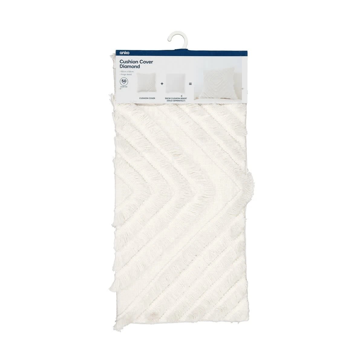 8 50cm Diamond Cotton Cushion Cover - White, 8 of 9