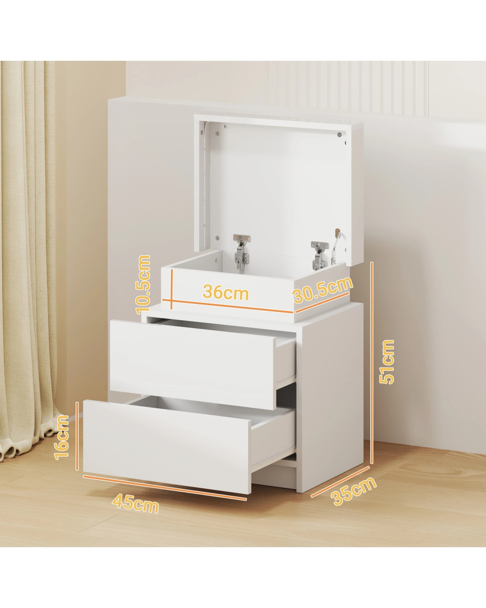 3 Advwin Bedside Table  Led Nightstand 2 Drawers Lift Up Side Table
 - White, 3 of 10