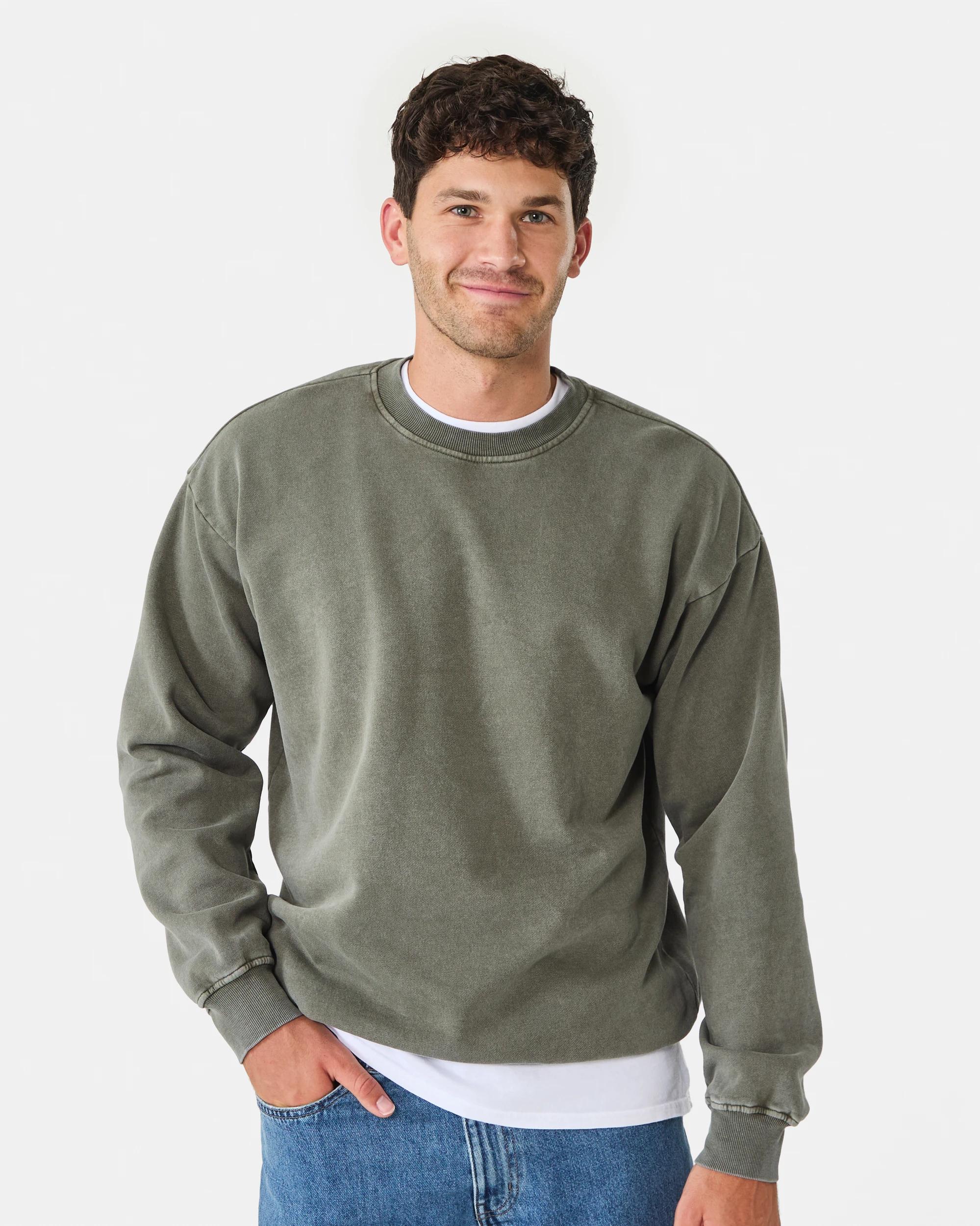 1 Garment Dyed Crew Neck Sweatshirt Grn Smkolv, 1 of 8