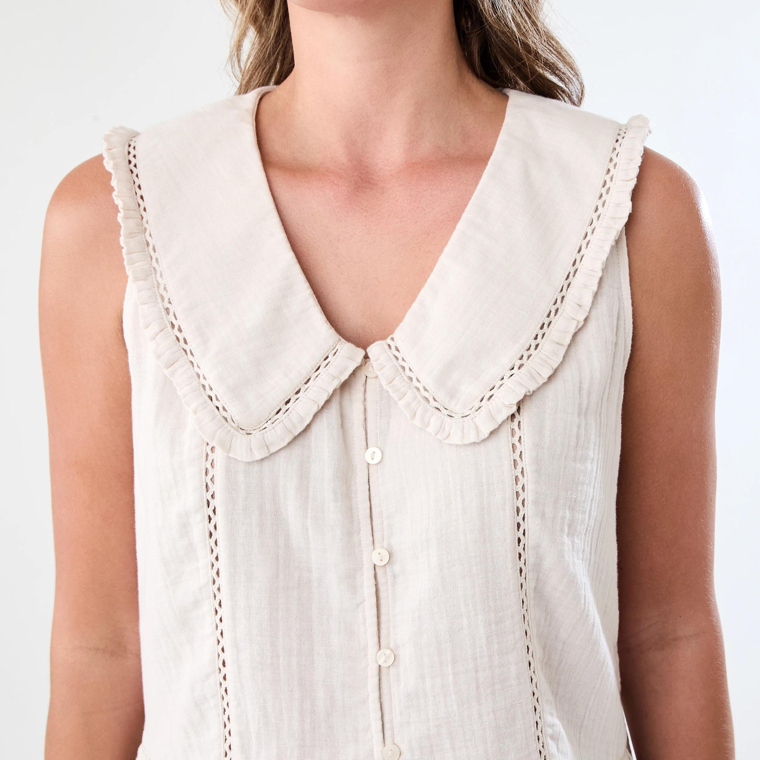 5 Sleeveless Collared Frill Top Nat Beige, 5 of 7