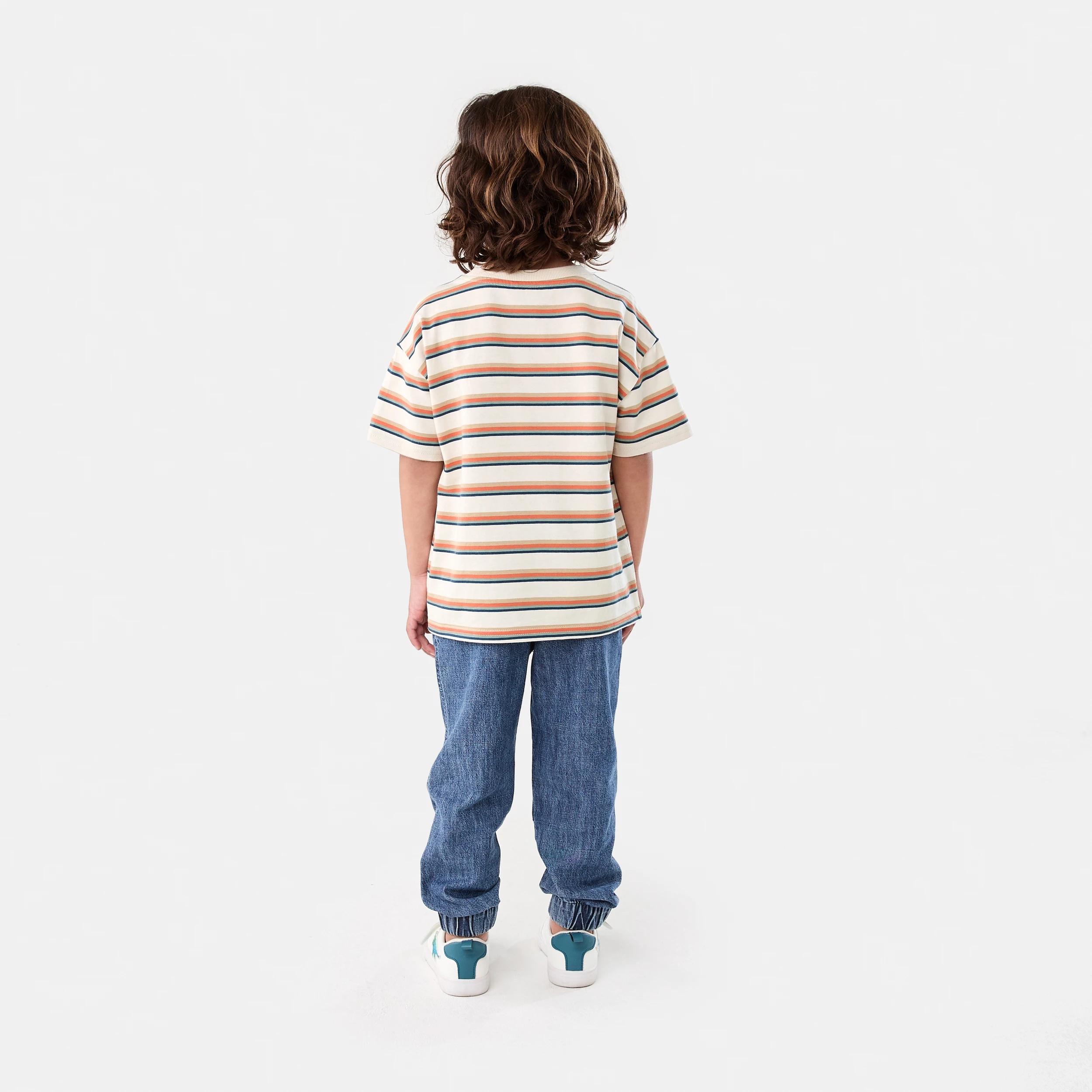 7 Short Sleeve Oversized Stripe T-shirt 4 COLOUR STRIPE BEIGE, 7 of 7