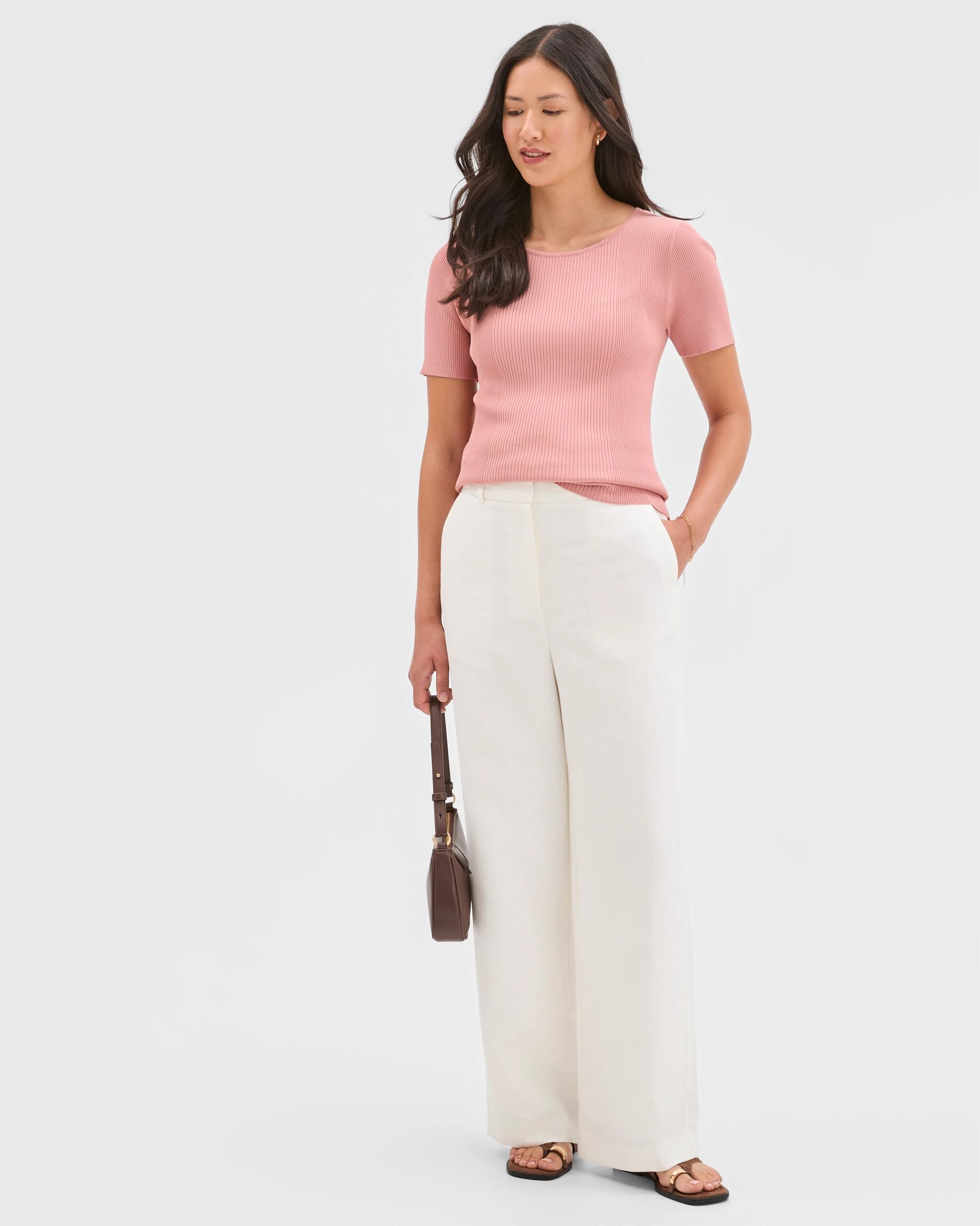 1 Preview Ultimate Rib Knit T-Shirt BLUSH PINK, 1 of 5