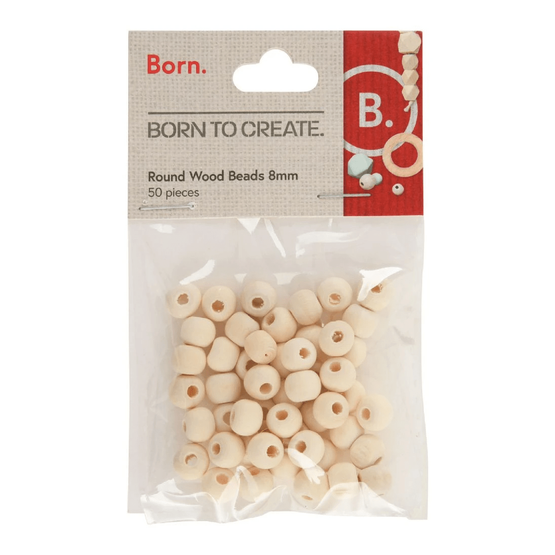 1 Born Round Wooden Beads 8mm Natural 50 Pieces, 1 of 2