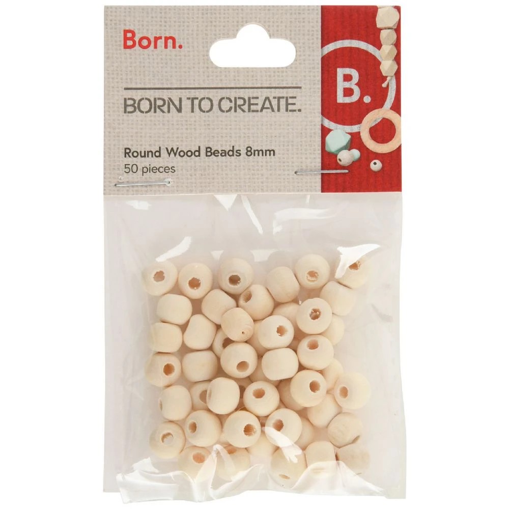 1 Born Round Wooden Beads 8mm Natural 50 Pieces, 1 of 2