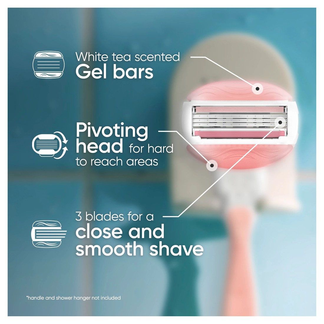 3 4 Pack Gillette Venus ComfortGlide Razor Blade Cartridges - White Tea Scent, 3 of 8