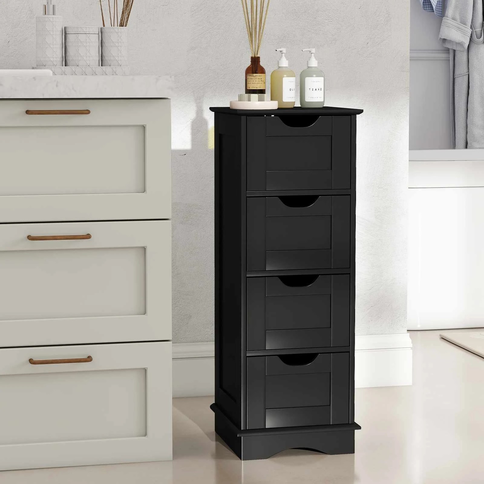 2 Costway 4 Drawers Bathroom Storage Cabinet Freestanding Floor Organizer - Black, 2 of 5