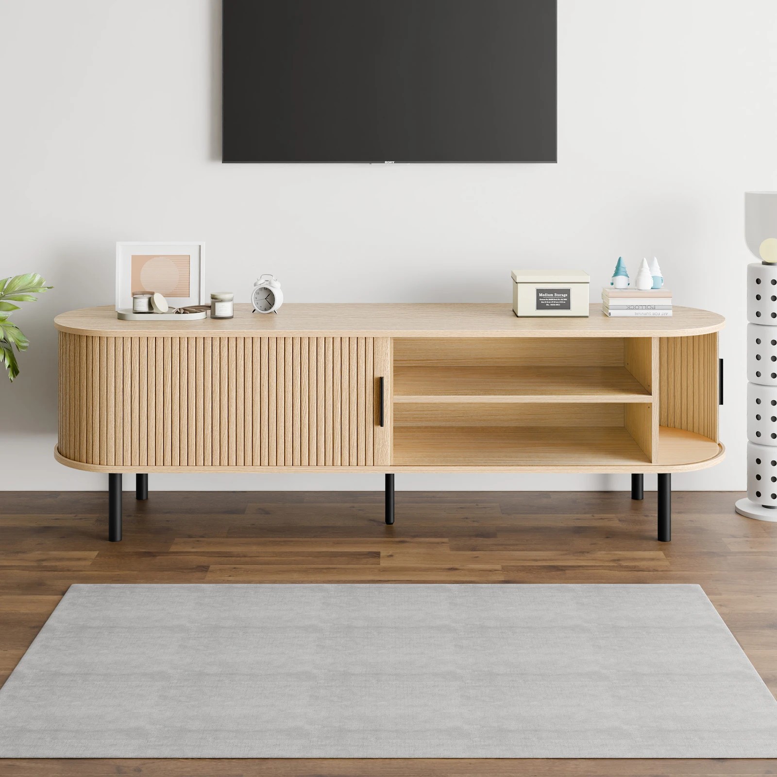 5 Alfordson TV Cabinet 160cm Entertainment Unit Stand Tambour Sliding Doors  - Oak, 5 of 10