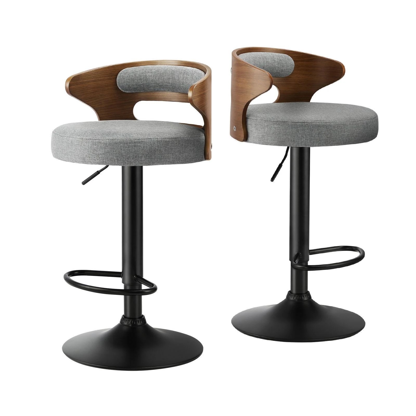 1 Oikiture Bar Stools Kitchen Gas Lift Swivel Chairs Stool Wooden Barstool X2
 - Grey, 1 of 9