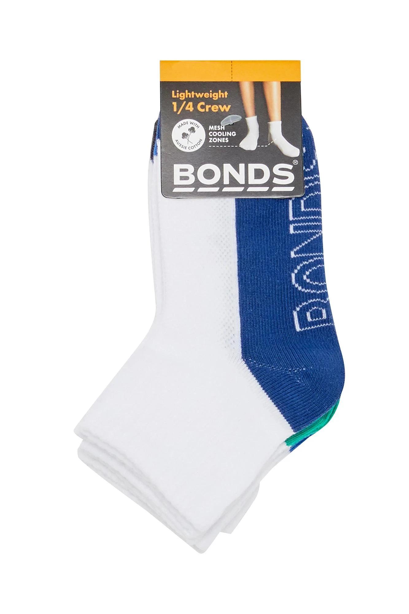 3 Cotton Blend Kids Lightweight Quarter Crew Sock 4 Pack - Bonds BOY, 3 of 3